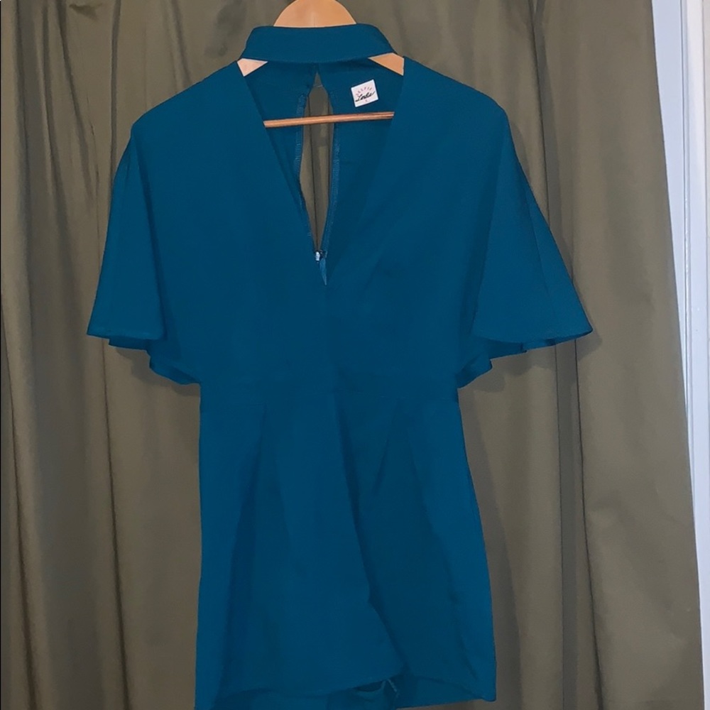 Teal caped romper